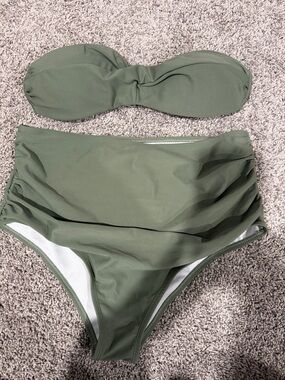 Olive Green Twist Bandeau High-Waist Bikini